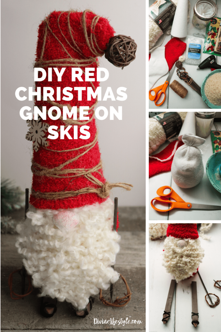 DIY Red Christmas Gnome on Skis