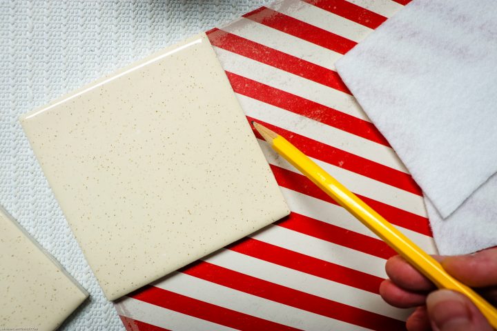 Easy DIY Red and White Striped Christmas Tile Coasters