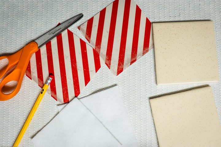 Easy DIY Red and White Striped Christmas Tile Coasters