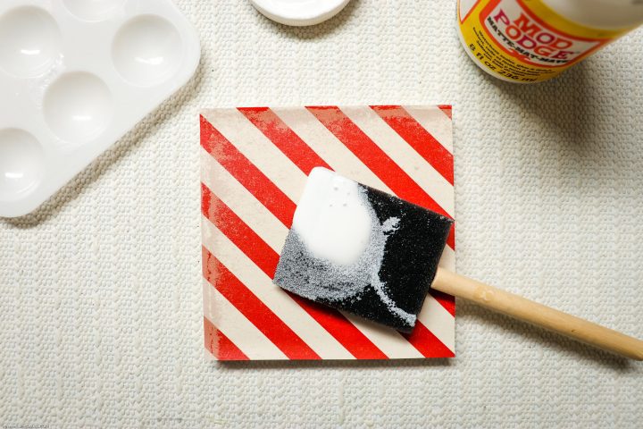 Easy DIY Red and White Striped Christmas Tile Coasters