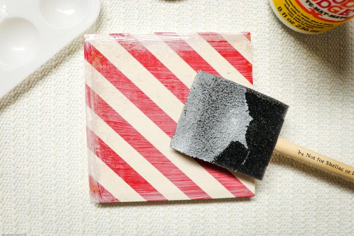 Easy DIY Red and White Striped Christmas Tile Coasters