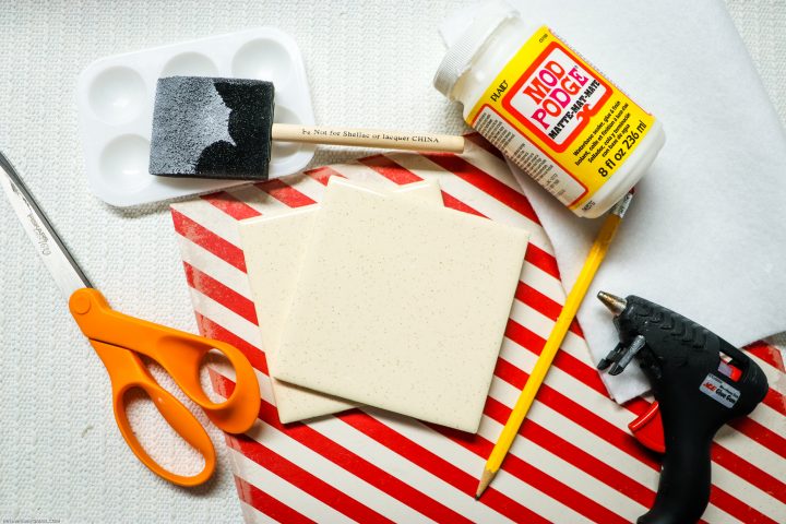 Easy DIY Red and White Striped Christmas Tile Coasters