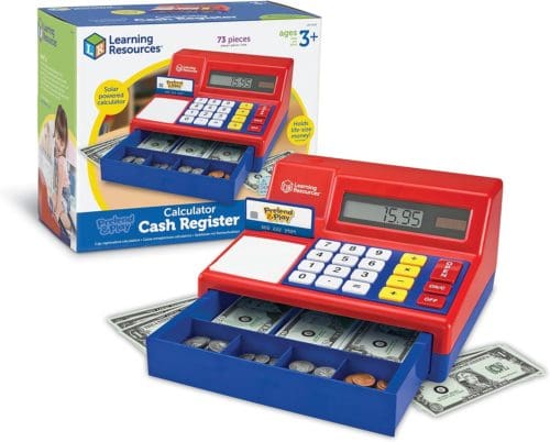 Learning Resources Pretend & Play Calculator Cash Register Pieces Ages + Develops Early Math Skills Play Cash Register for Kids Toy Cash Register Play Money for Kids