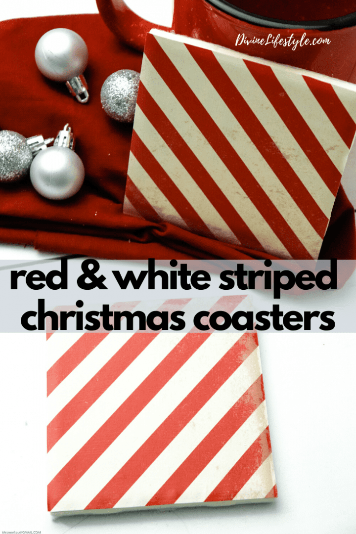 Easy DIY Red and White Striped Christmas Tile Coasters