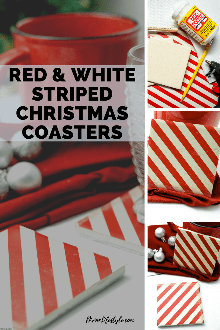 Easy DIY Red and White Striped Christmas Tile Coasters