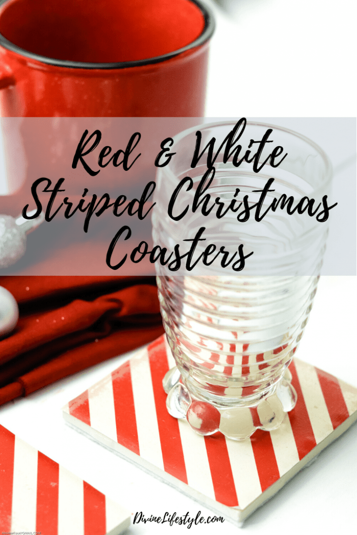 Easy DIY Red and White Striped Christmas Tile Coasters