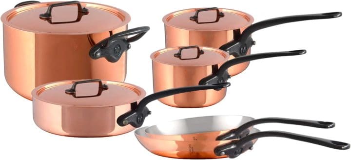 Mauviel M'Heritage M'c Piece Copper Cookware Set With Cast Iron Handles