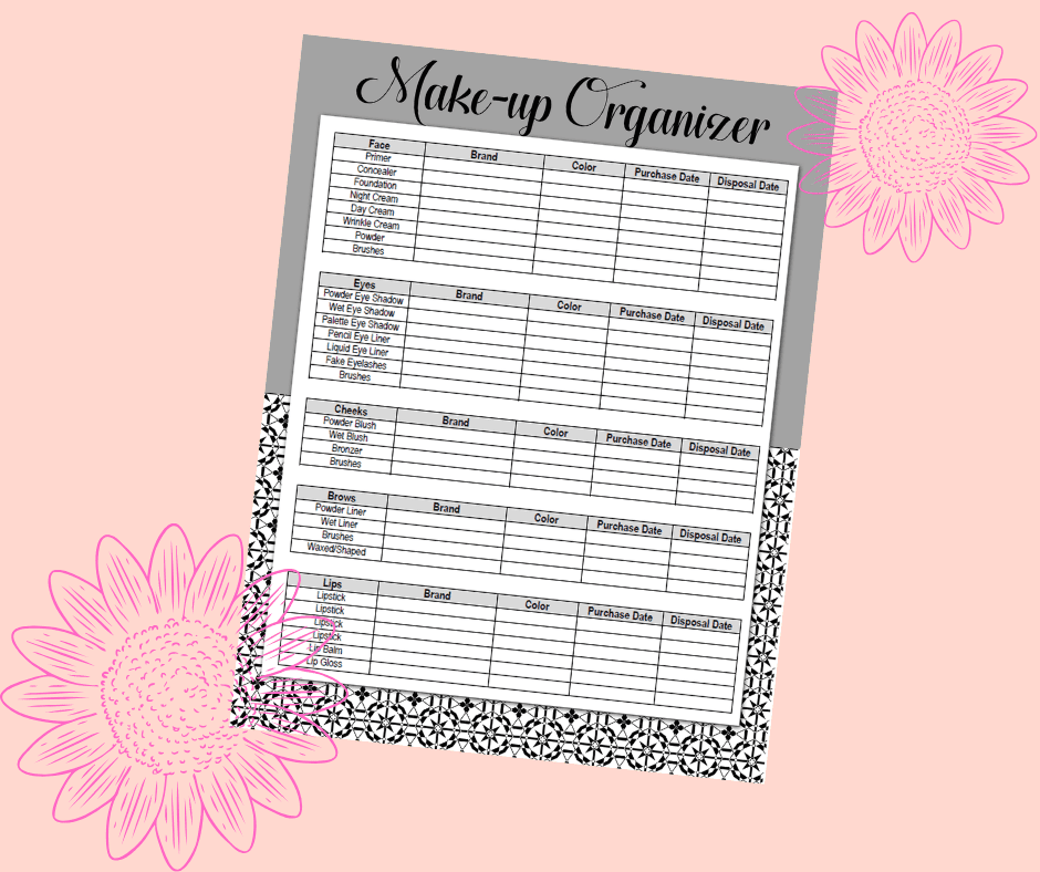 Makeup Organizer Printable Cosmetic Inventory Tracker