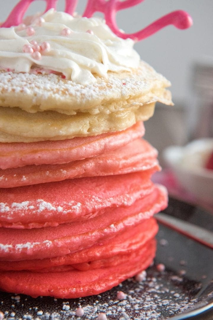 Valentine's Day LOVE Ombre Pancakes Recipe Stack