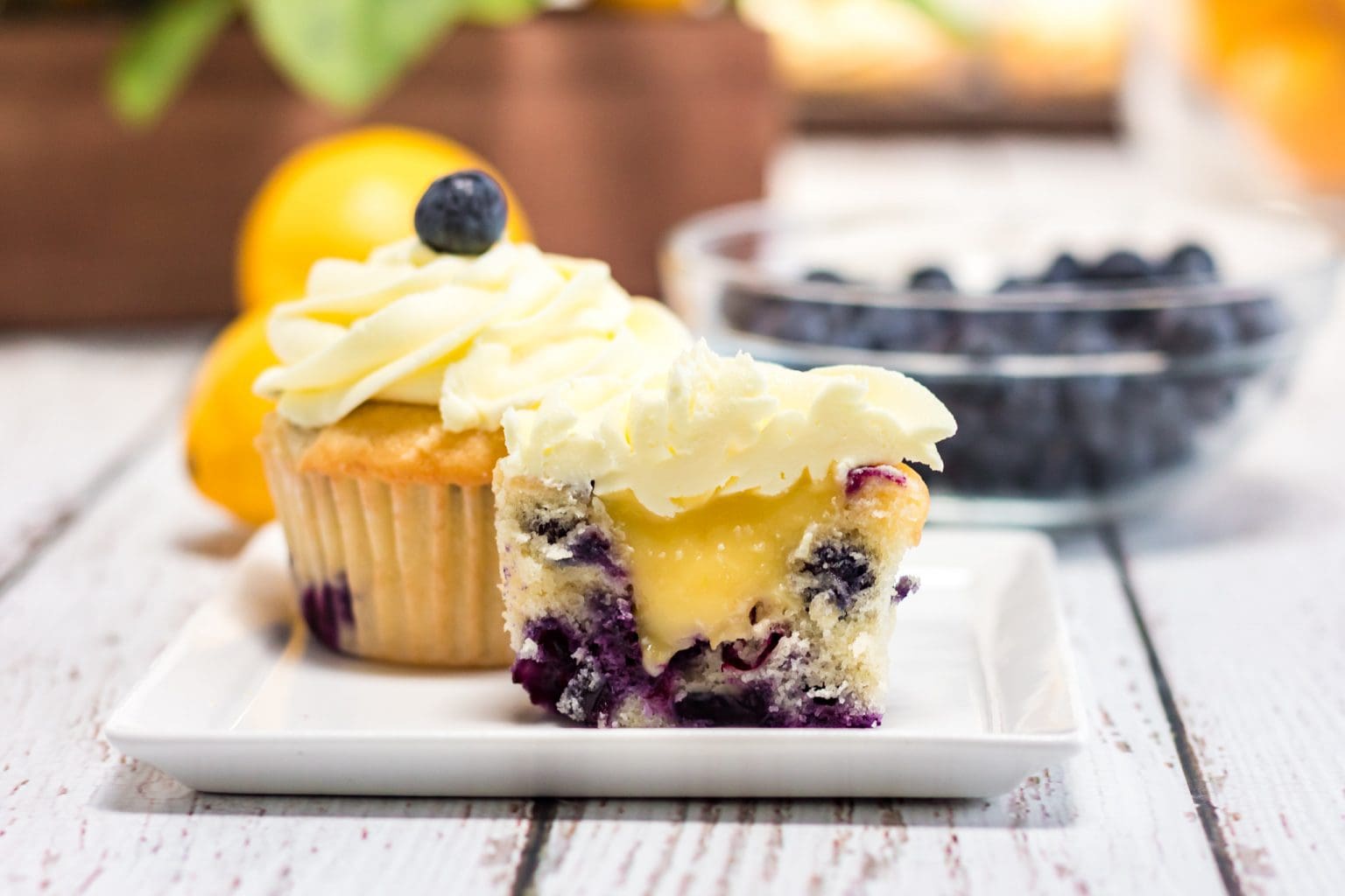 Lemon Blueberry Cupcakes With Lemon Filling Dessert Recipe