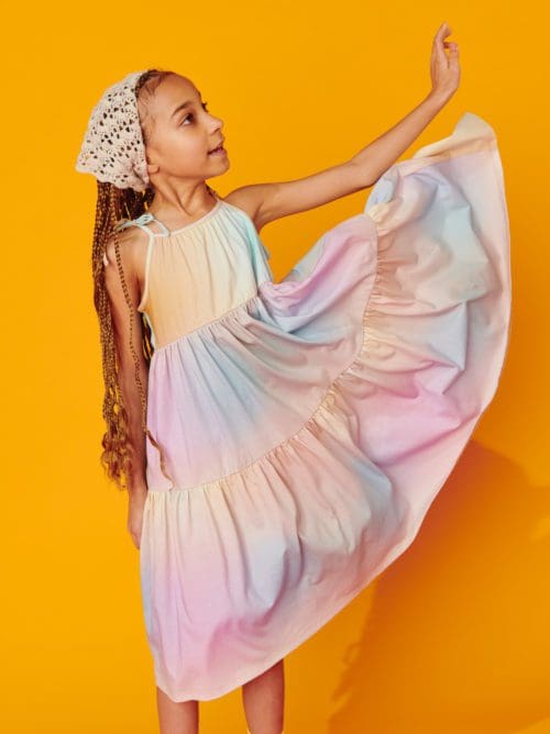Tea Collection Tiered Tie Shoulder Dress Rainbow Gradient Summer Dresses for Tweens: Modest Dresses for 12 Year Olds