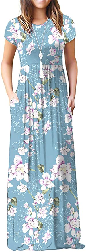 GRECERELLE Women's Short Sleeve Maxi Dresses Casual Long Dresses with Pockets