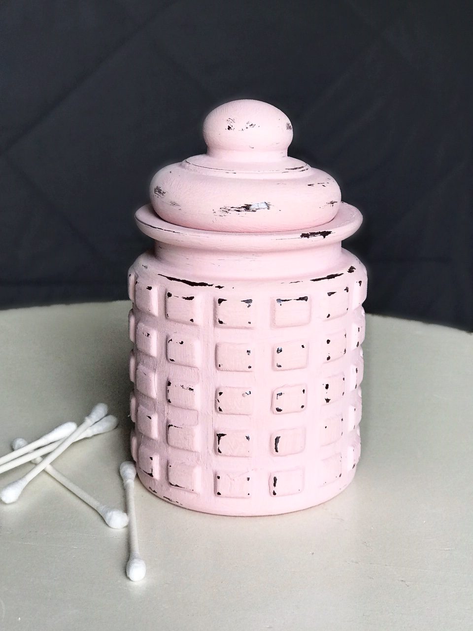 Easy DIY Chalk Paint on Glass Jars for Bathroom Vanity