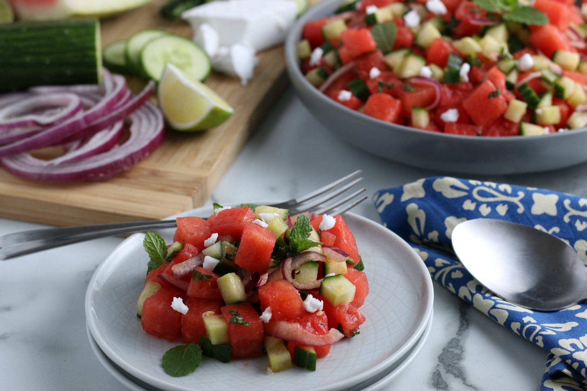 Easy Greek Style Watermelon Feta Mint Salad Recipe