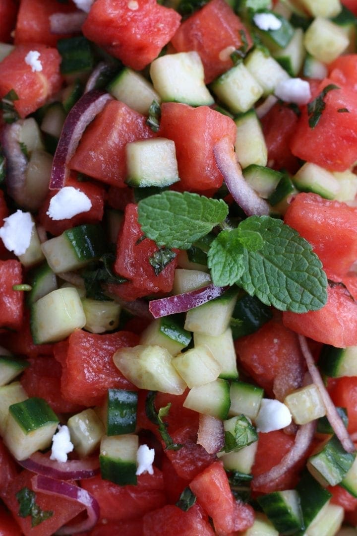 Easy Greek Style Watermelon Feta Mint Salad Recipe watermelon feta salad