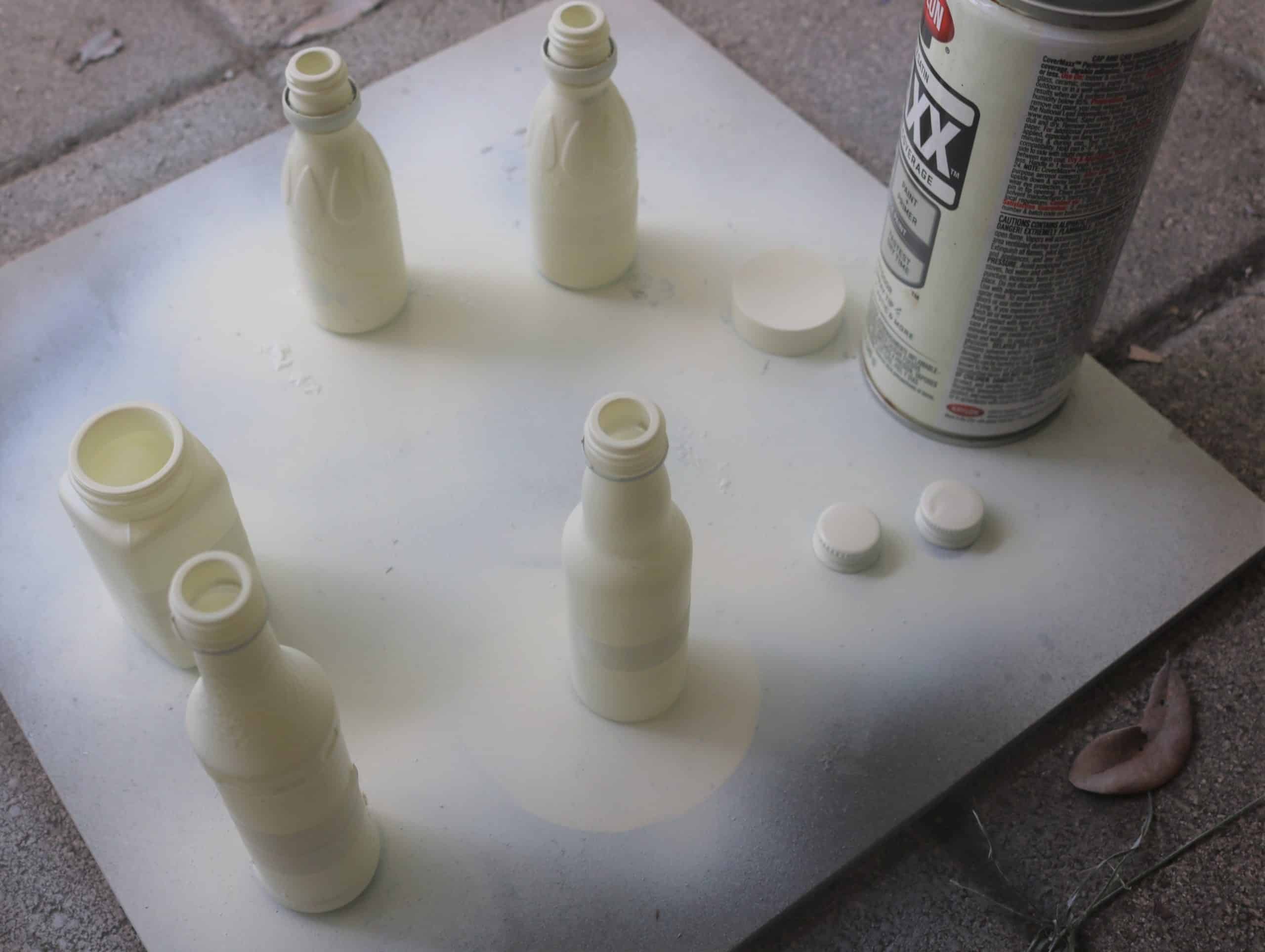 bottles for witches brew just spray painted