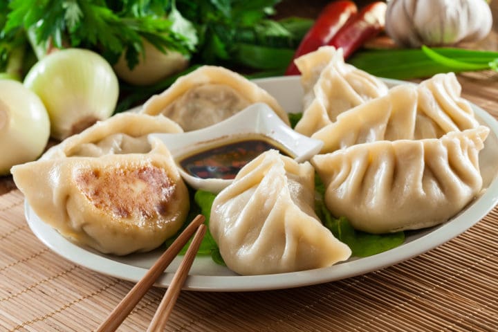 Japanese dumplings Gyoza with pork meat and vegetables