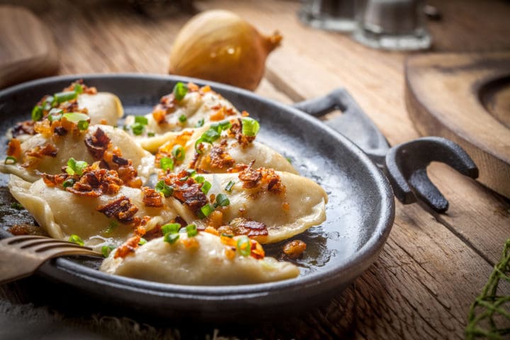 Dumplings with meat, onion and bacon