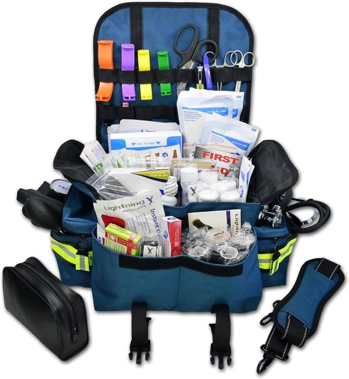 Lightning X Small First Responder EMT EMS Trauma Bag Stocked First Aid Fill Kit B (Navy Blue)