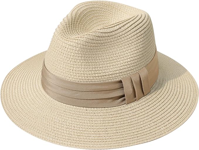 Wide Brim Straw Panama Roll up Hat Fedora Beach Sun Hat UPF+ womens summer clothes