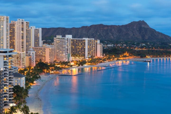 Best City to Live in USA Honolulu city and Waikiki Beach at night