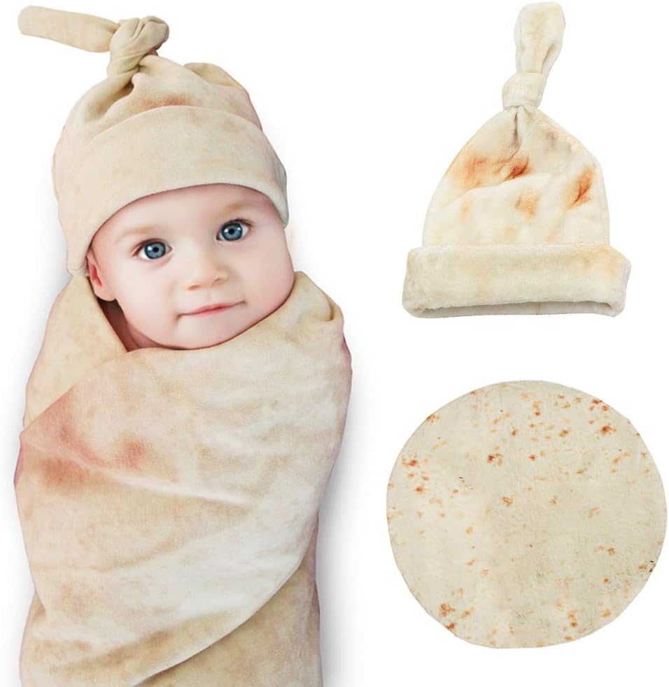 funny gifts for new parents Amazon Burrito Swaddle Blanket for Baby Tortilla Wrap Blanket with Hat Super