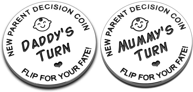 Amazon New Baby Gift for Parent Mom Daddy Funny Decision Coin for Women Men Pregnancy Mothers for First Time Moms Dads Mummy to Be Christmas Birthday Present Double Sided (Silver)