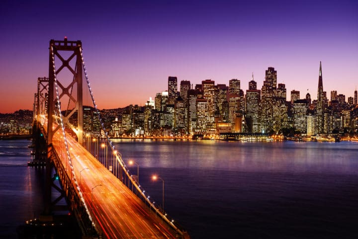 Checklist for Moving to San Francisco San Francisco skyline and Bay Bridge at sunset, California