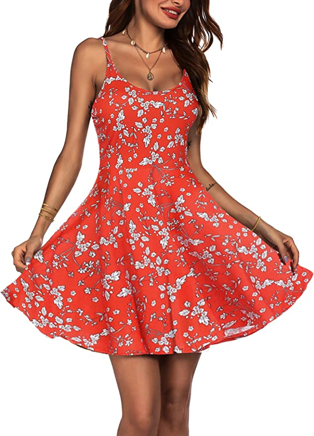 ACEVOG Women's 2023 Summer Dress Adjustable Spaghetti Strap Boho Floral Fit & Flare Beach Sundress