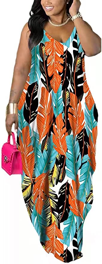 BFFBABY Women's Casual Maxi Dress Sleeveless Tie Dye Spaghetti Strap Summer Plus Size Swing Sundress with Pockets Best Sundresses on Amazon