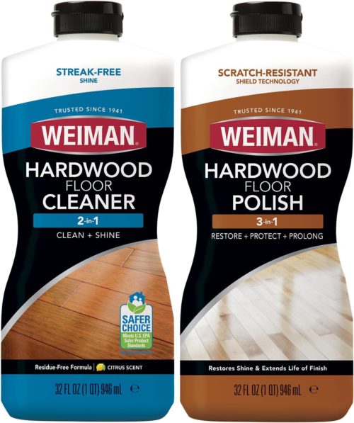 Weiman Hardwood Floor Cleaner and Polish Restorer Combo Pack High Traffic Hardwood Floor Natural Shine Removes Scratches Leaves Protective Layer