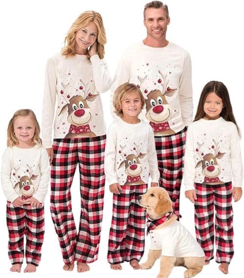 Family Matching Christmas Pajamas Set Cute Reindeer Sleepwear
