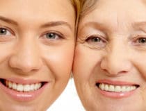 Close up of two faces of beautiful woman and mother
