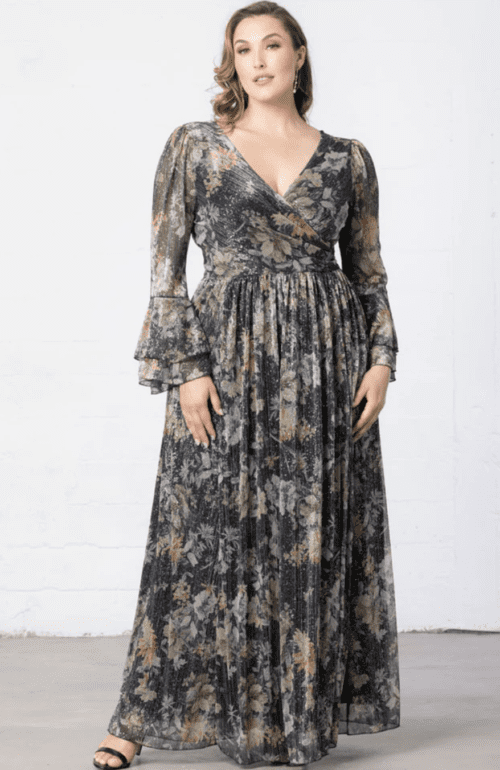Kiyonna Gilded Glamour Long Sleeve Evening Gown