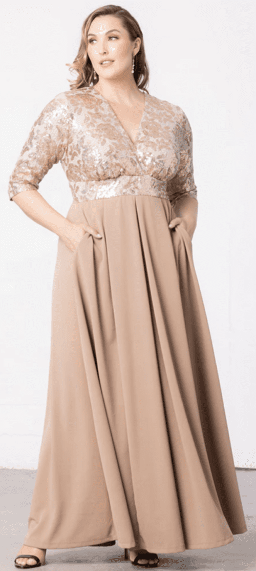 Kiyonna Paris Pleated Sequin Gown