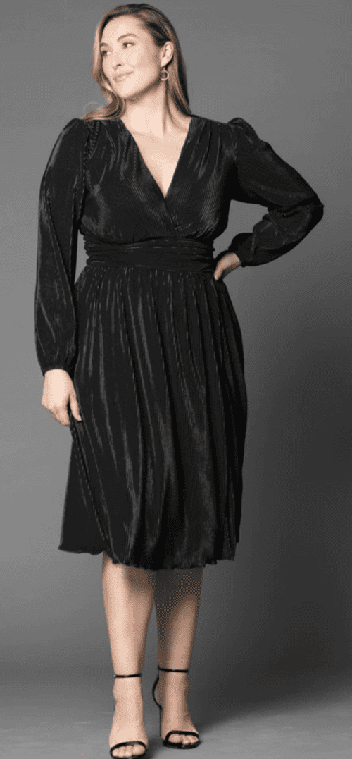 Kiyonna Sophie Long Sleeve Pleated Cocktail Dress