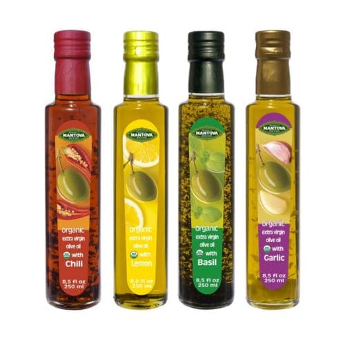 Mantova Flavored Extra Virgin Olive Oil Variety Pack Garlic Basil Chili Lemon Organic Extra Virgin Olive Oil Ounce Per Bottle (Pack of ) Great Gift Item