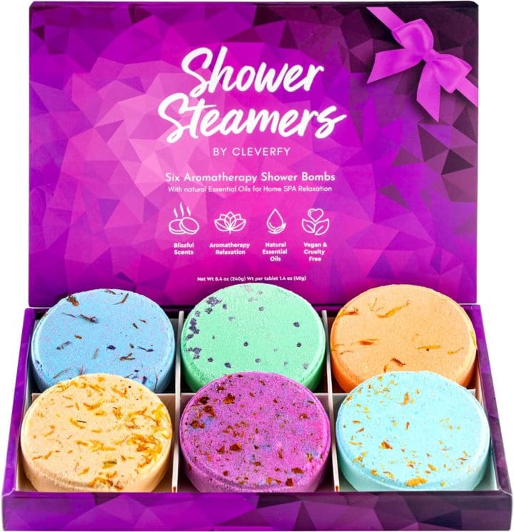 Cleverfy Shower Steamers Aromatherapy Variety Pack of Shower Bombs with Essential Oils Self Care Christmas Gifts for Women and Stocking Stuffers for Adults and Teens Purple Set