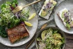 Grilled salmon fillet and fresh vegetable salad Mediterranean diet