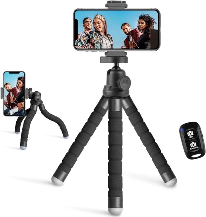 UBeesize Phone Tripod Portable and Flexible Tripod with Wireless Remote and Clip Cell Phone Tripod Stand for Video Recording(Black)