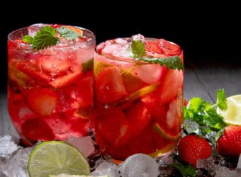 Fresh made strawberry on dark background Summer drinks concept