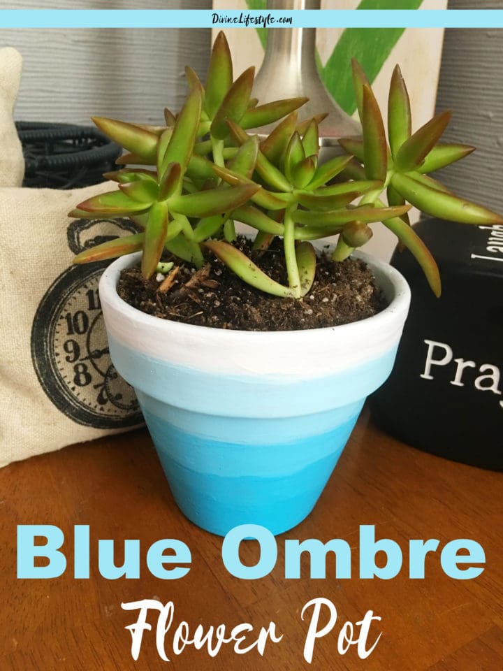 Light Blue Ombre Flower Pot Painting ()