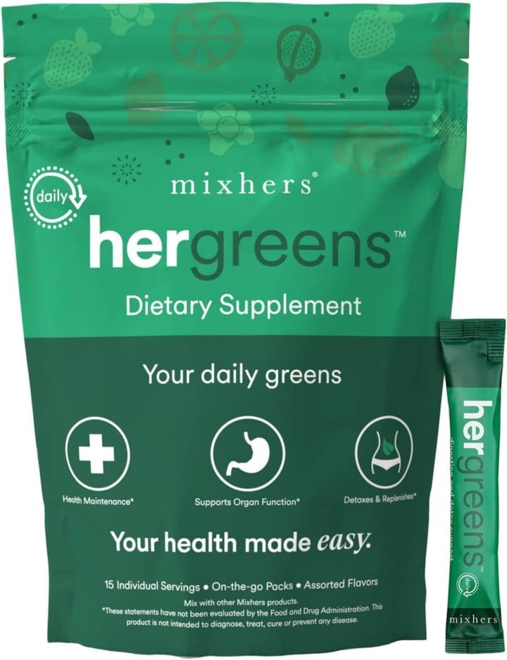 MIXHERS Hergreens Greens & Veggie Powder Made from Whole Foods with Digestive Enzymes & Kale