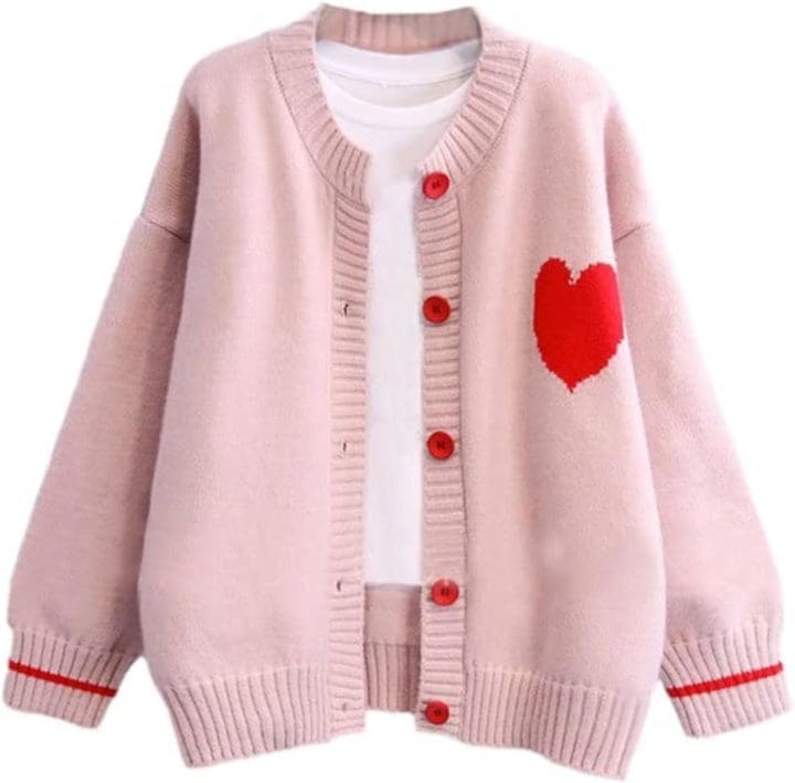 Valentines Gifts for Teens FindThy Women's Kawaii Love Heart Print YK Cardigan Sweater
