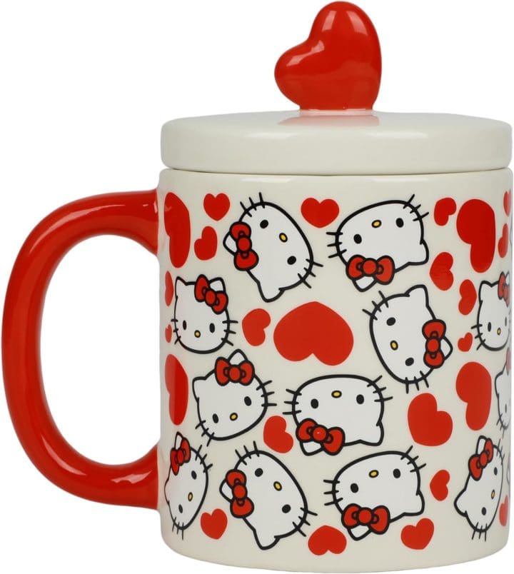 Valentines Gifts for Teens Hello Kitty Valentine's Day Oz White Ceramic Lidded Mug