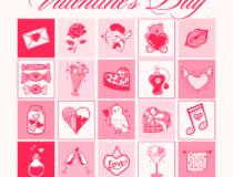 Pink Red and Beige Bold Bright Valentine's Day Bingo Card