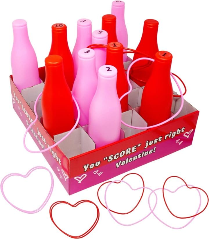 Valentine Bottle Ring Toss Game for Kids Party Activity Indoor:Outdoor Backyard Yard Carnival Game Classroom Valentine's Party Games for Kids