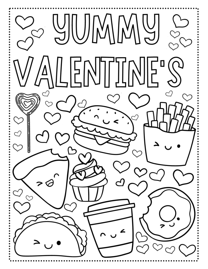 Valentine's Day Cute Food Coloring Page