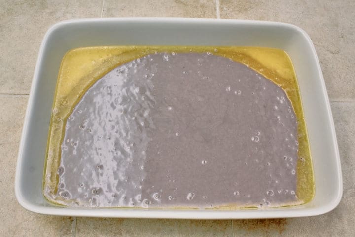 wet and dry ingredients combined in baking dish
