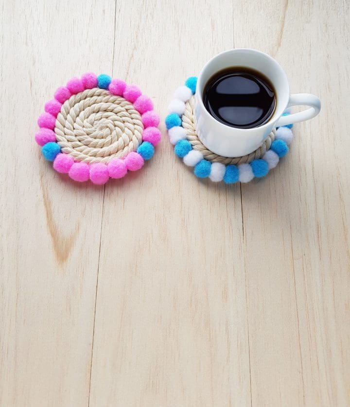 DIY Drink Coasters with Rope and Pompoms